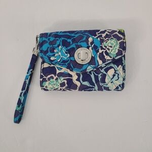 Vera Bradley Blue Floral Quilted Wristlet Purse